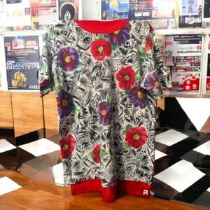 Traffic Jam Preppy Floral Y2K Sweater Light Weight  Red & White Sz L Woman